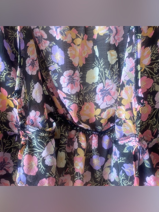 Flirty n Fun Free People Floral Maybel Blouse Sheer Long Ruffle Sleeves Medium - Picture 4 of 8